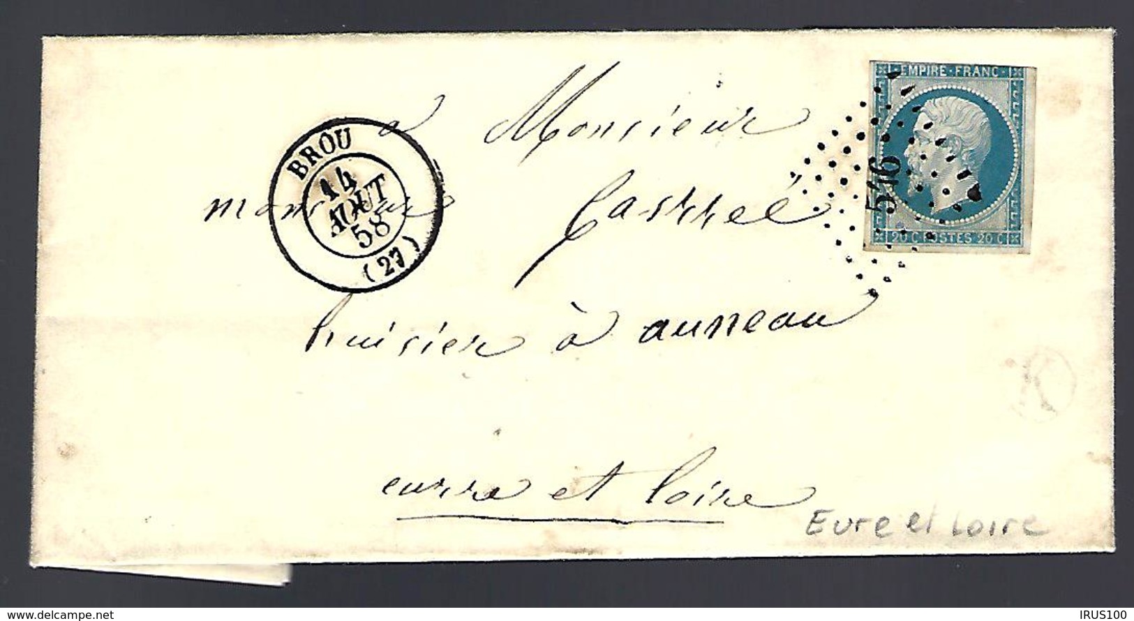 LETTRE EN PROVENANCE DE BROU - EURE ET LOIR - 1858 - - 1849-1876: Période Classique