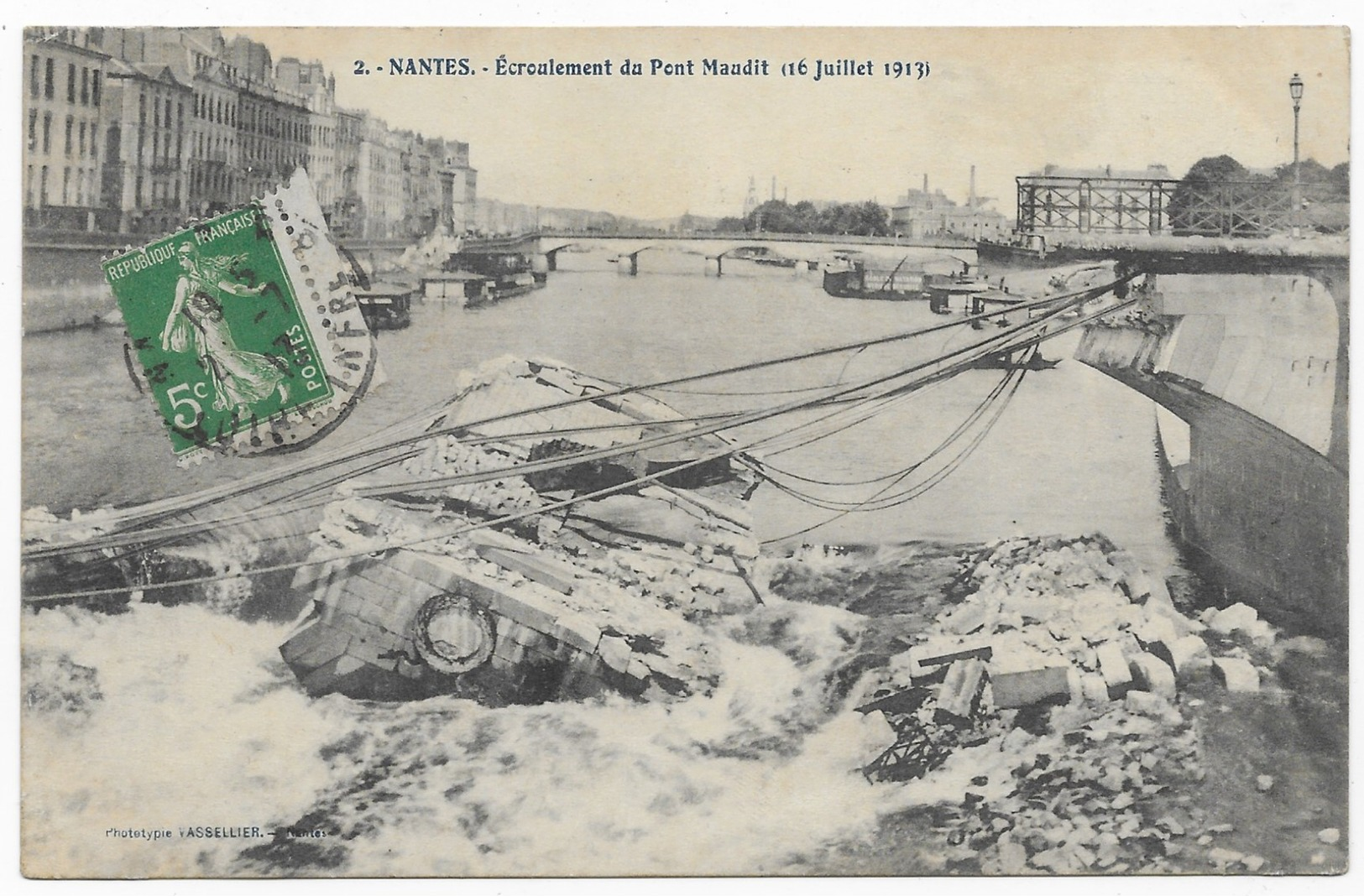 Nantes Ecroulement Du Pont Maudit (16 Juillet 1913) Rare Avec Cachet De La Poste Inconnu Et Non Réclamé - Nantes