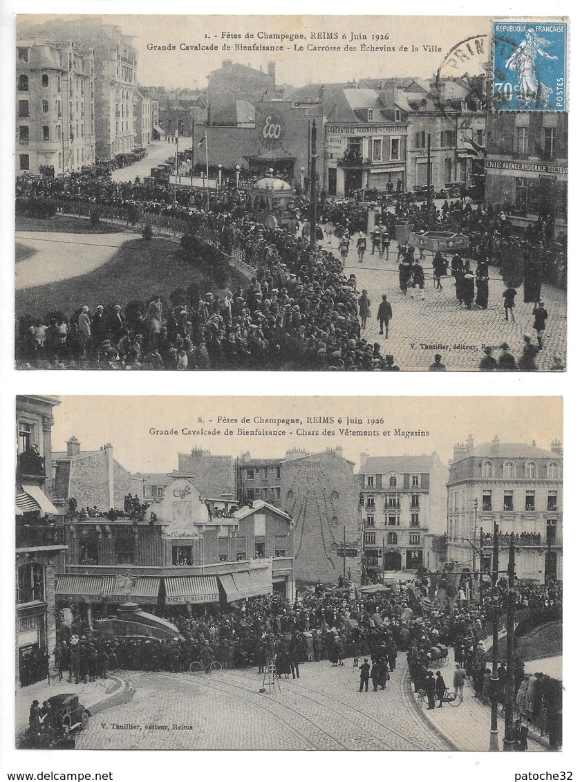 2 Cpa.fetes De Champagne Reims,6 Juin 1926.cavalcade De Bienfaisance.le Carrosse Des échevins.char Des Vetements - Reims