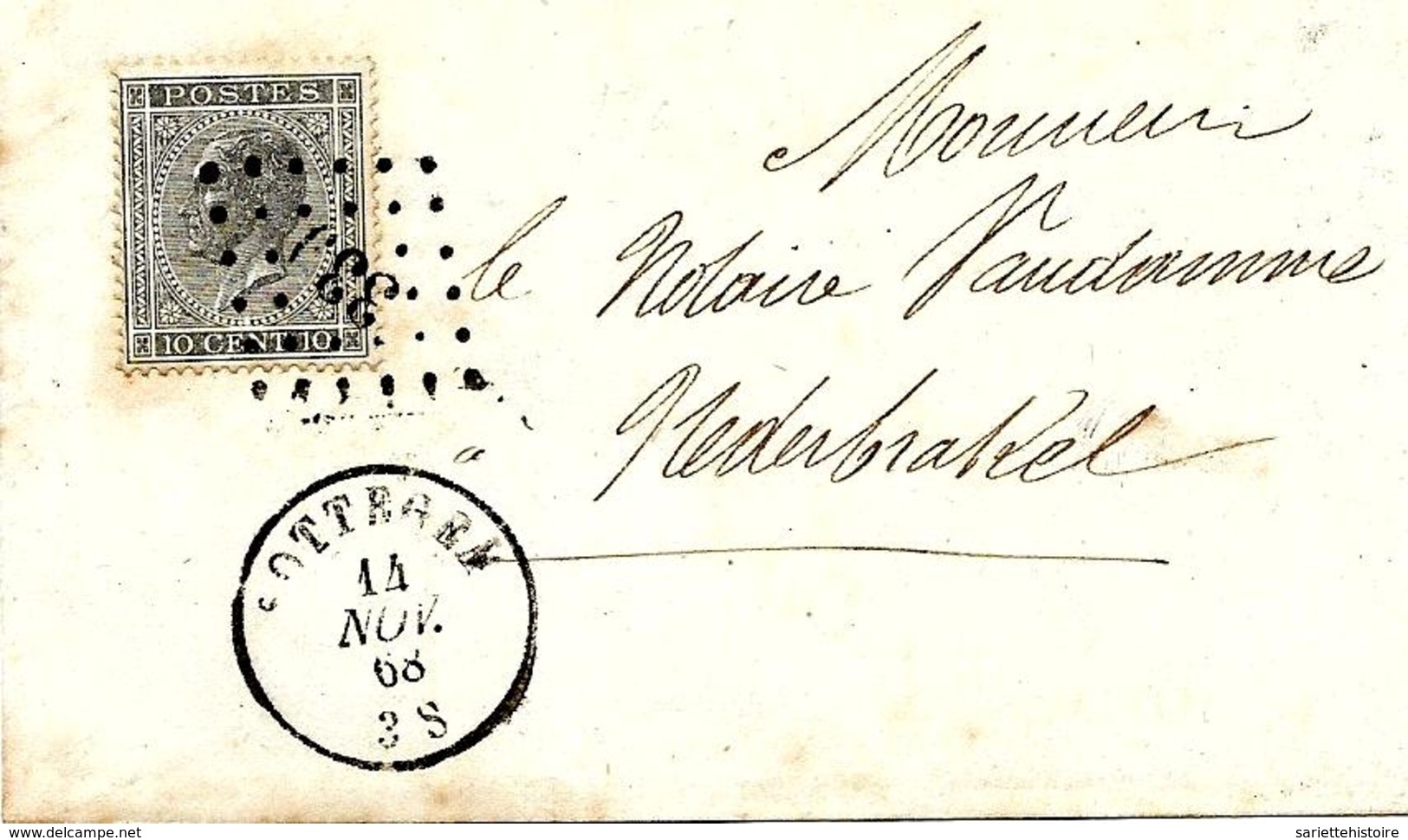 SH 0065. N° 17 Los Pts 339/SOTTEGEM 14 NOV 68 S/petite Enveloppe CV V. Nederbrakel. Belles Frappas. - 1865-1866 Profil Gauche