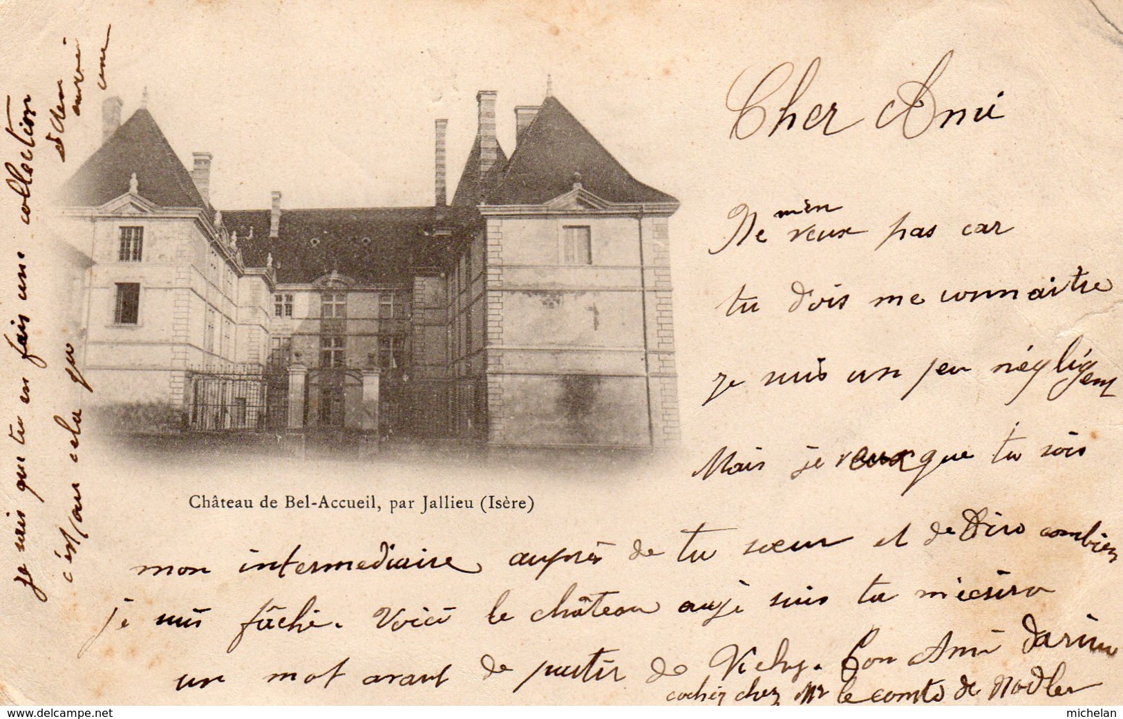 CPA   38   CHATEAU DE BEL-ACCUEIL, PAR JALLIEU ( ISERE )---1903 - Jallieu