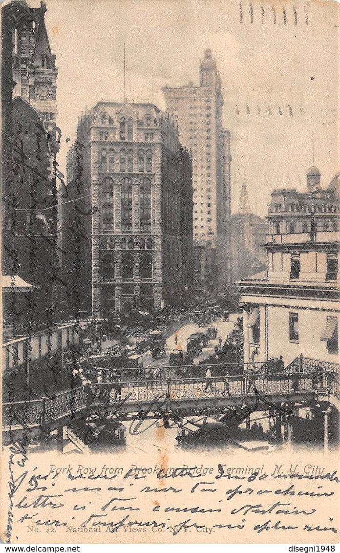 M08597 "PARK ROW FROM BROOKLYN BRIDGE TERMINAL-N.Y. CITY"ANIMATA-TRAMWAY-CART. ORIG. SPED. 1903 - Brooklyn