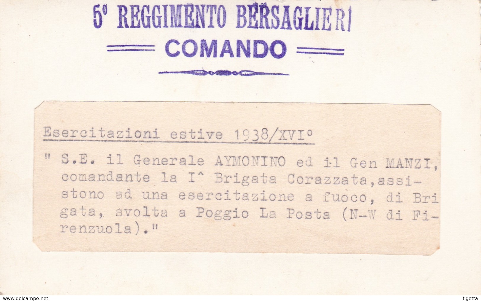 CARTOLINA TEMATICA ESERCITAZIONI POGGIO LA POSTA FIORENZUOLA NON VIAGGIATA - Manovre