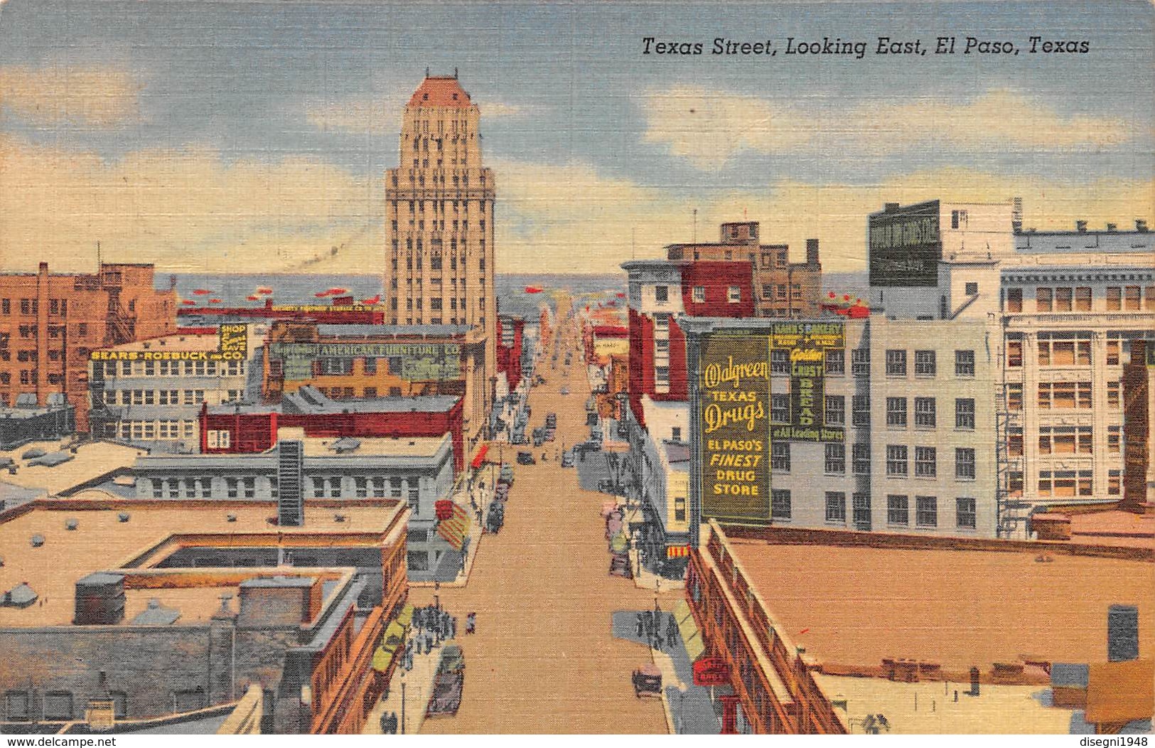 M08600 "TEXAS STREET-LOOKING EAST-EL PASO-TEXAS"ANIMATA-CART. ORIG. SPED. 1955 - El Paso