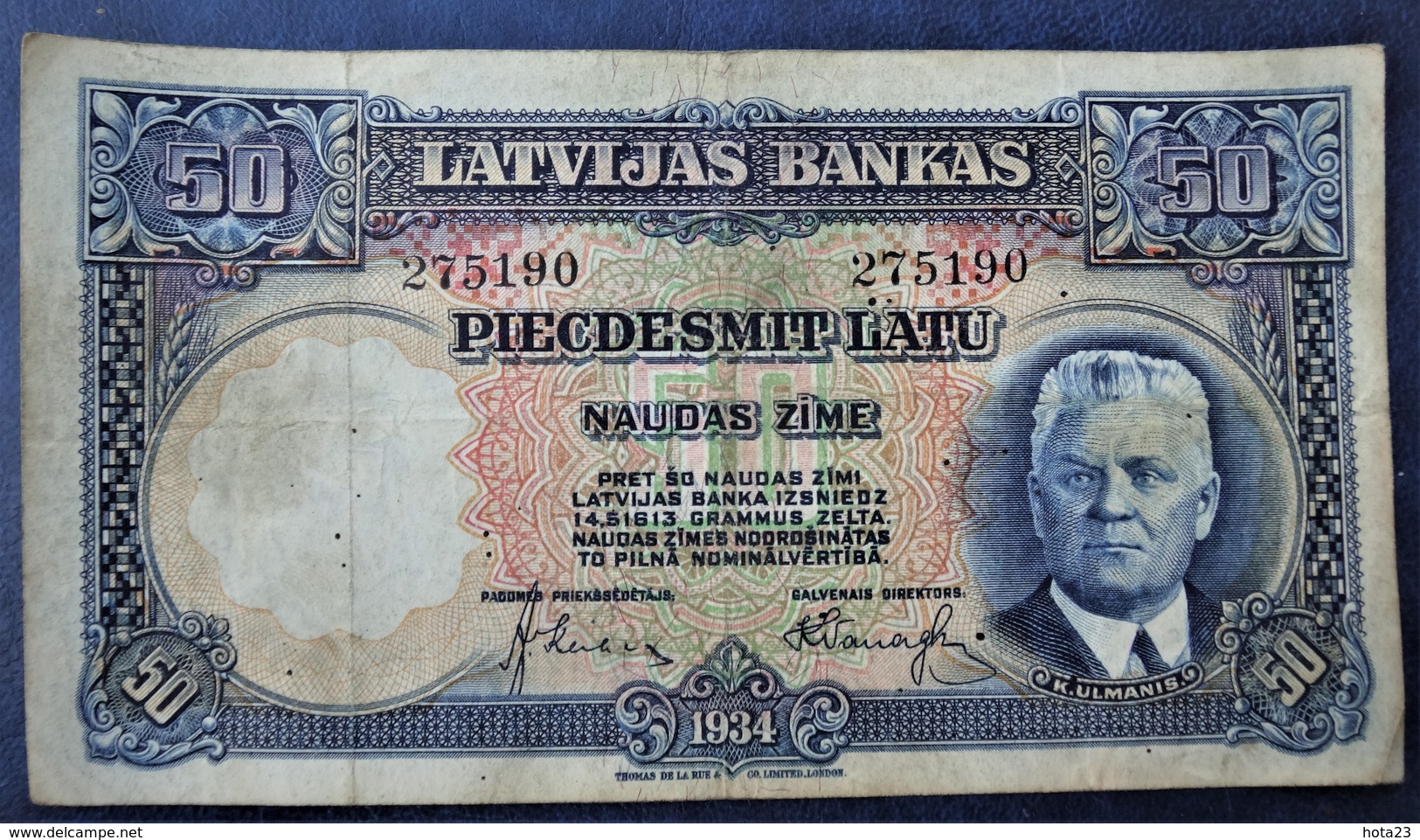 (!)  1934 LATVIA LATVIAN LETTLAND 50 LATU BANKNOTE NICE ORIGINAL VINTAGE - Latvia