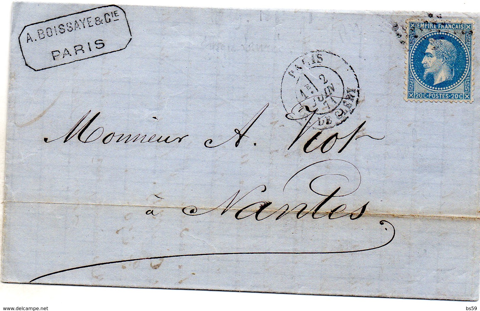 Paris - LAC Affr N° 29B Obl Etoile 24 R. De Cléry (2 Juin 1871, Reprise Du Courrier Après La Commune, Voir Le Texte) - 1849-1876: Période Classique