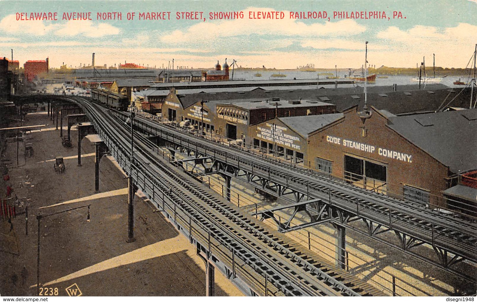 M08603 "DELAWARE AVENUE NORTH OF MARKET STREET-SHOWING ELEVATED RAILROAD-PHILADELPHIA-PA"FERROVIA-CART. ORIG. SPED. - Philadelphia