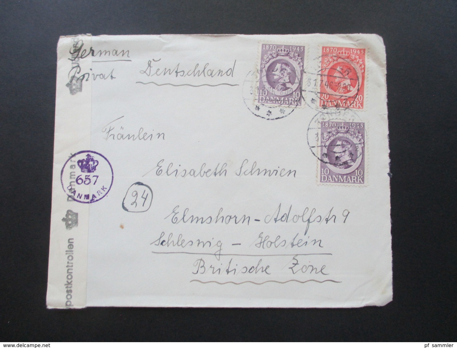 Dänemark 1946 Zensurbeleg Tondern - Elmshorn Udlandspostkontrollen Dänische Zensur 657 Danmark - Cartas & Documentos