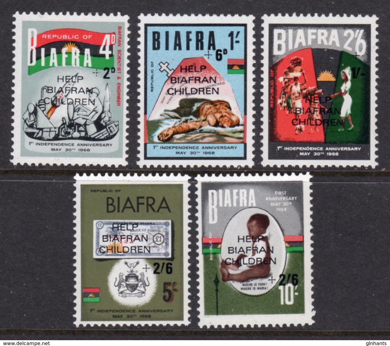 NIGERIA BIAFRA - 1968 SET (4V) O/P HELP BIAFRAN CHILDREN FINE MNH ** SG SEE NOTE BELOW SG 17-21 - Nigeria (1961-...)