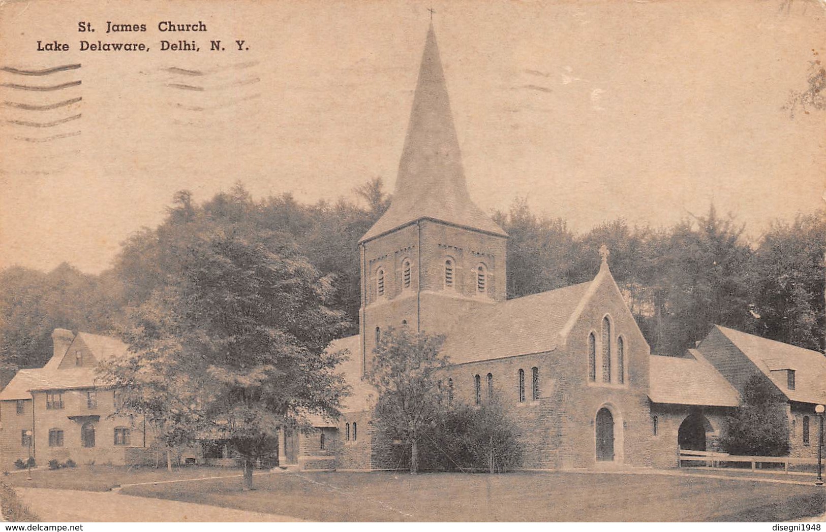 M08605 "ST. JAMES CHURCH-LAKE DELAWARE-DELHI-N.Y."-CART. ORIG. SPED. 1948 - Altri & Non Classificati