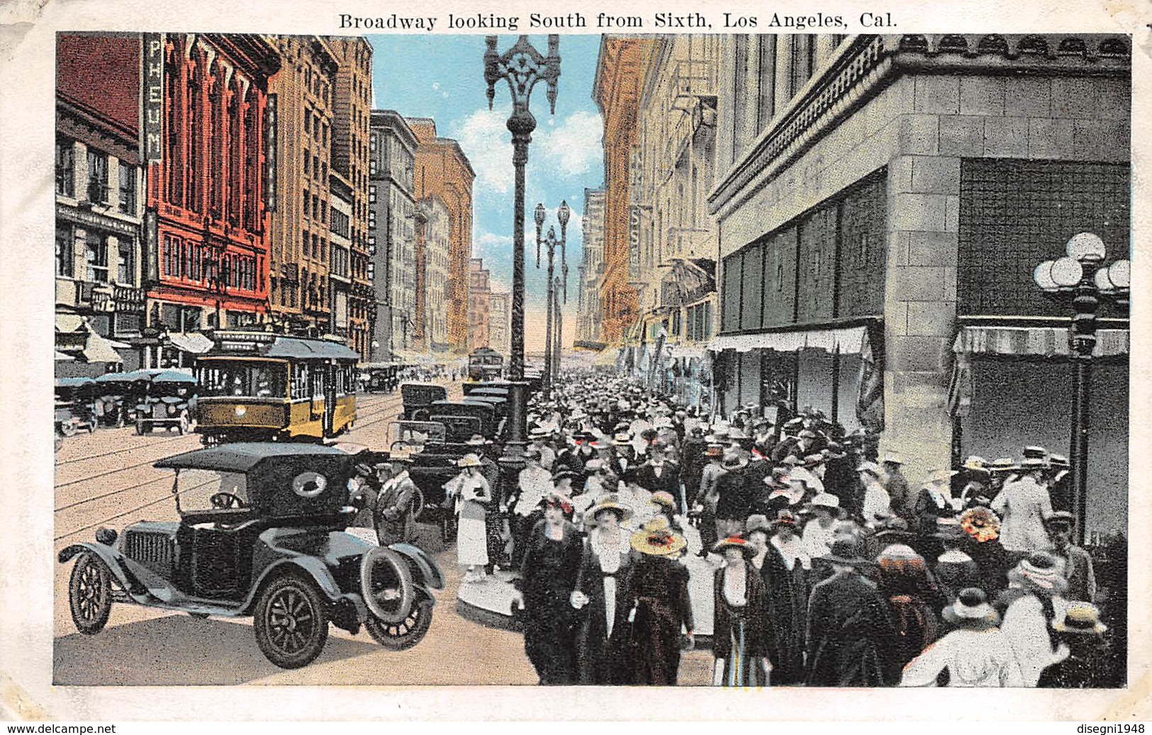 M08607 "BROADWAY LOOKING SOUTHSIXTH-LOS ANGELES-CAL."ANIMATA-AUTO '20-TRAMWAY-CART. ORIG. NON SPED. - Los Angeles