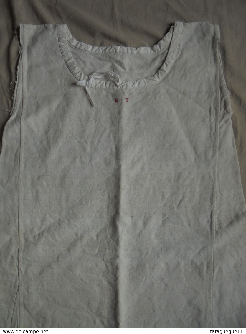 Ancien - Grande Chemise En Lin Monogramme MT (manches Coupées) - 1900-1940