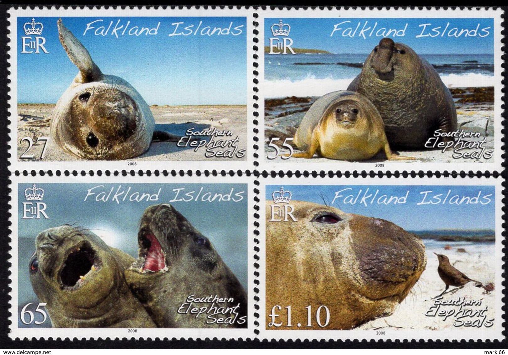 Falkland Islands - 2008 - Southern Elephant Seals - Mint Stamp Set - Falkland