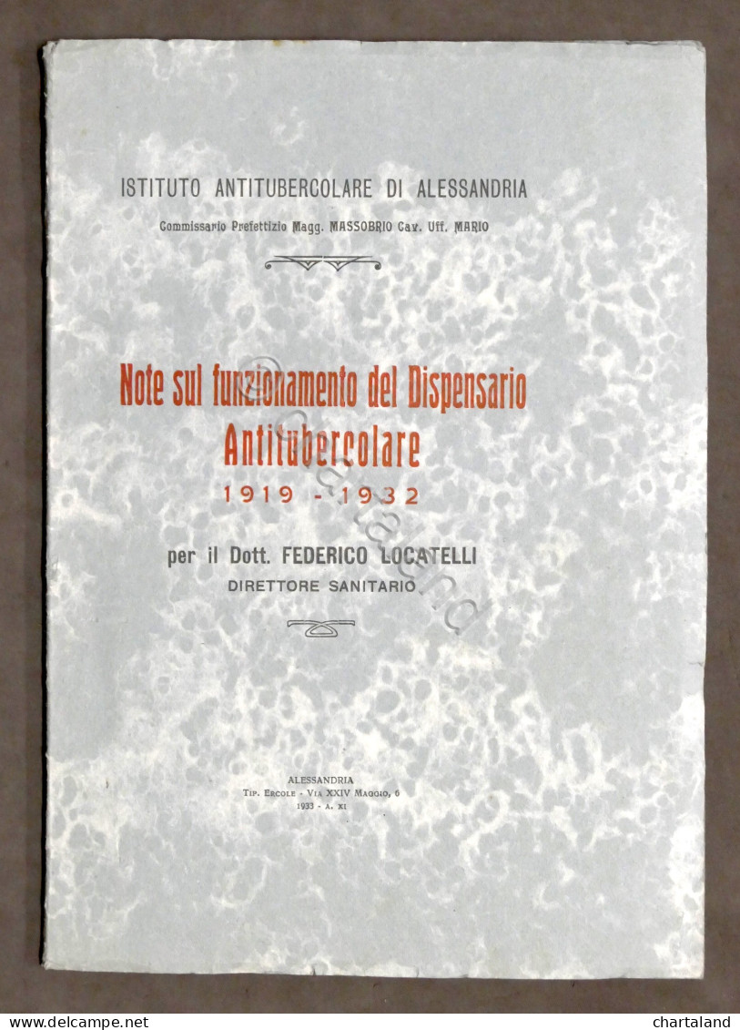 Note Funzionamento Dispensario Antitubercolare 1919-1932 - Alessandria - 1933 - Otros & Sin Clasificación