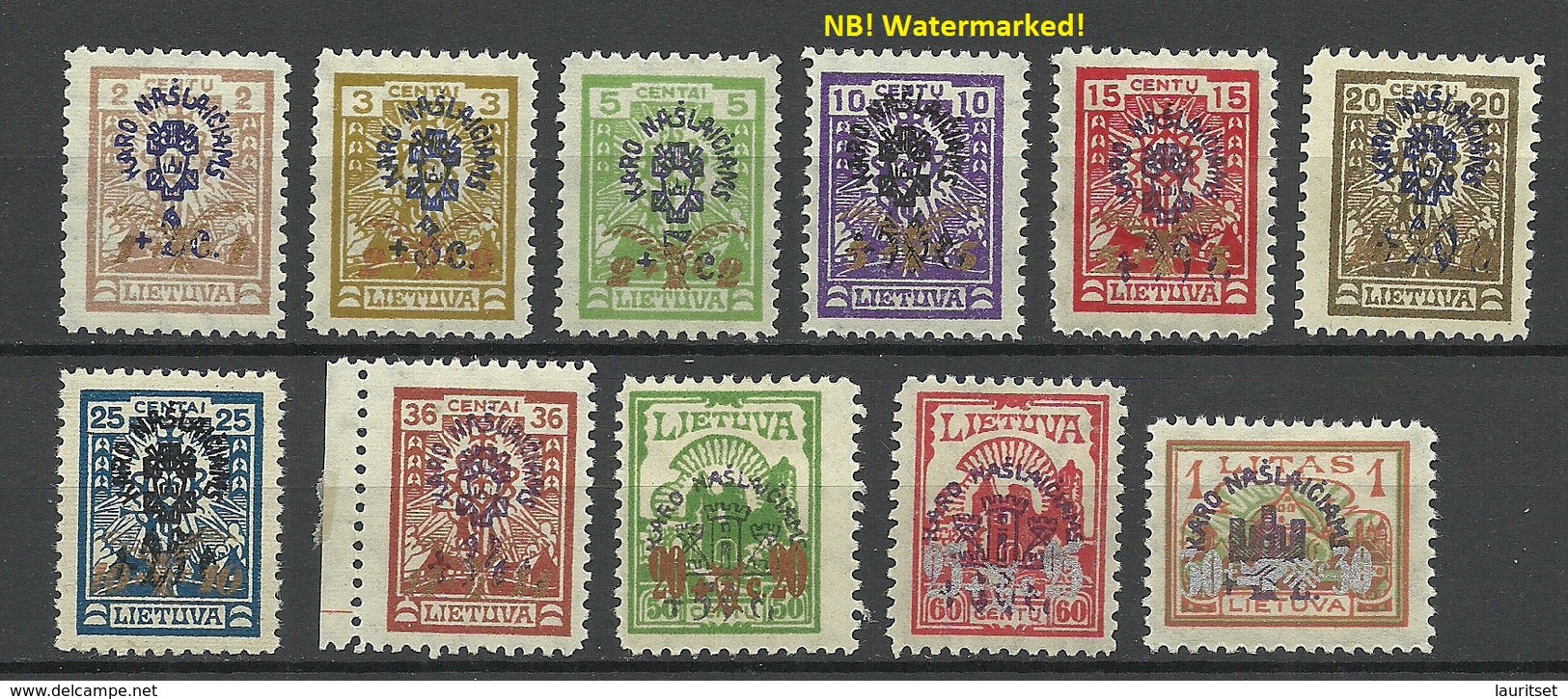 LITAUEN Lithuania 1926 Michel 246 - 256 Incl Good Variety Mi 249 On Watermarked Paper * - Litauen