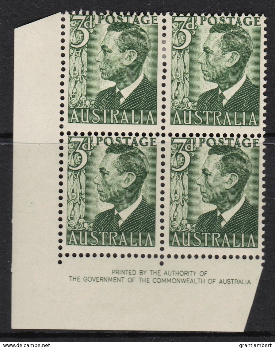 Australia 1950 KGVI 3d Green Imprint Block Of 4 MH/MNH - Neufs