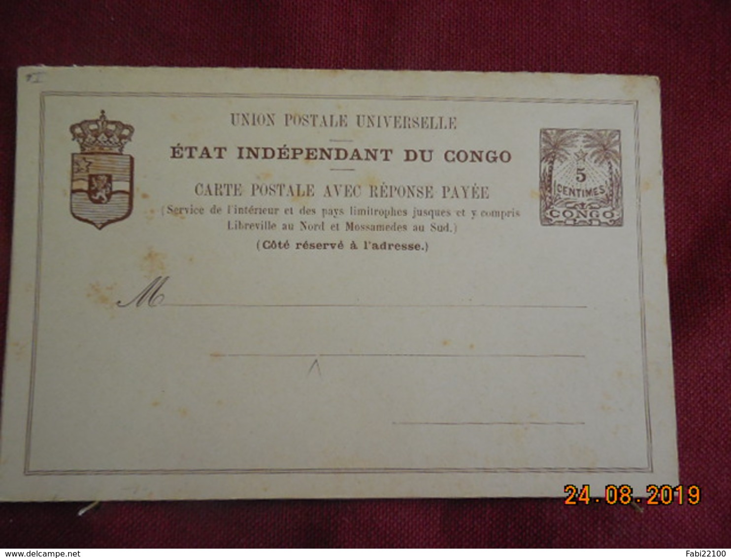 Entier Postal Du Congo Belge Avec Reponse Payé - 1884-1894