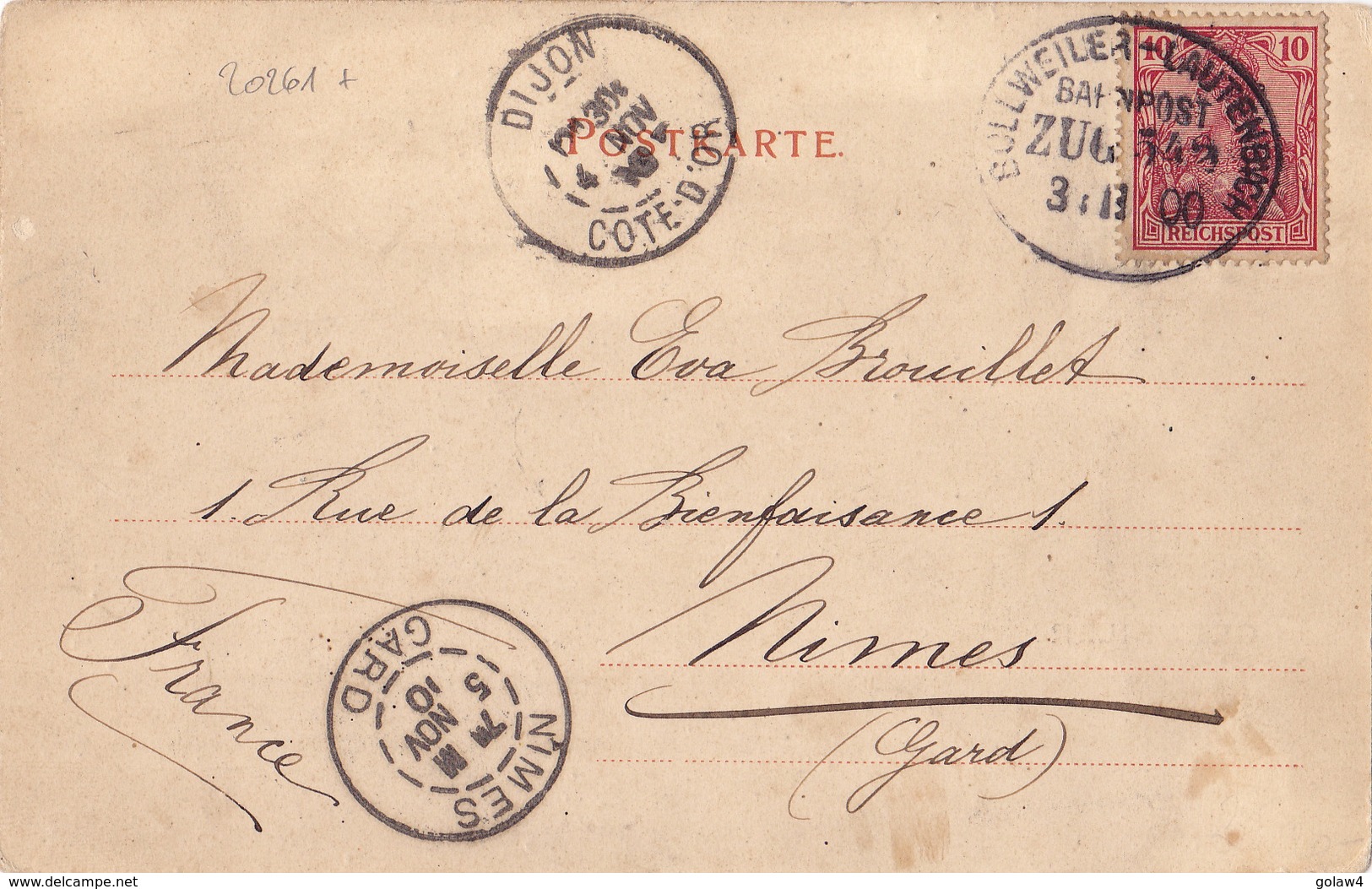 20261# REICHSPOST GUEBWILLER Obl BOLLWEILER LAUTENBACH BAHNPOST ZUG 542 1900 BOLLWILLER AMBULANT ALSACE HAUT RHIN - Lettres & Documents