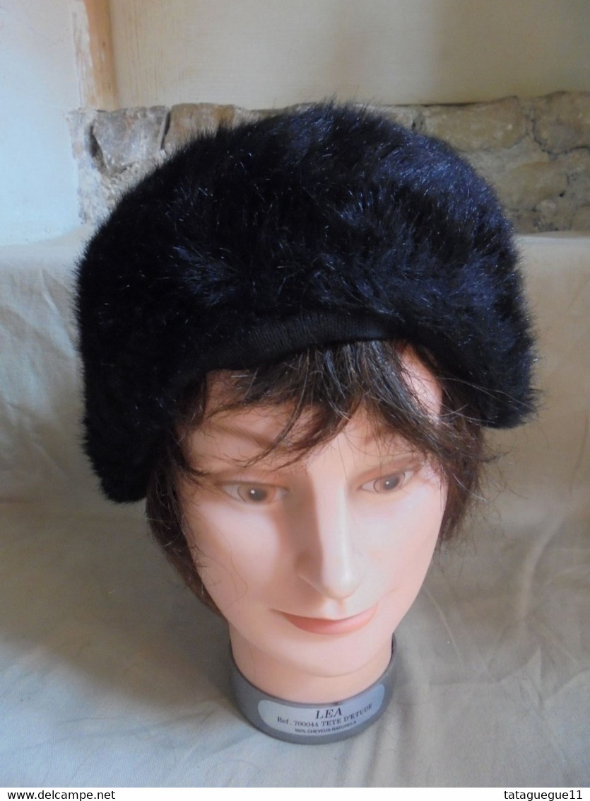 Ancien - Chapeau Noir Femme Fourrure Synthétique Années 60 - Cuffie, Cappelli, Berretti