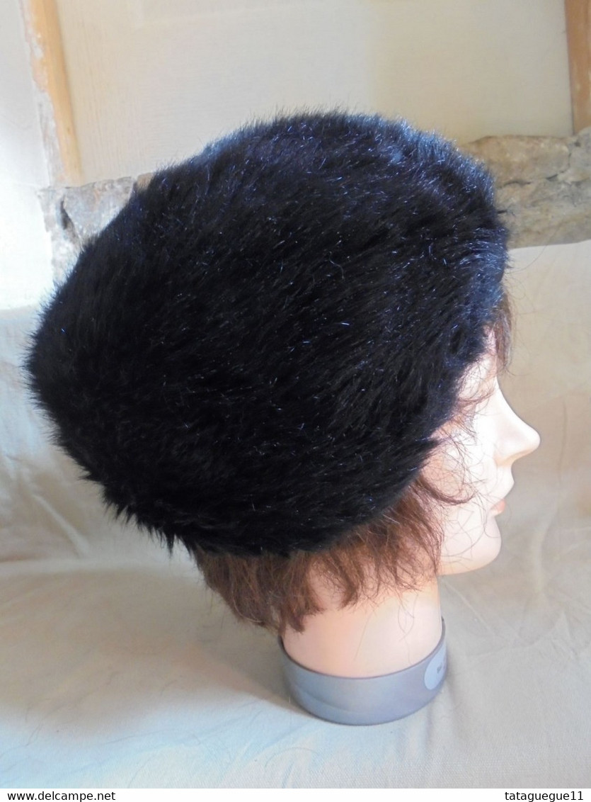 Ancien - Chapeau Noir Femme Fourrure Synthétique Années 60 - Headdresses, Hats, Caps