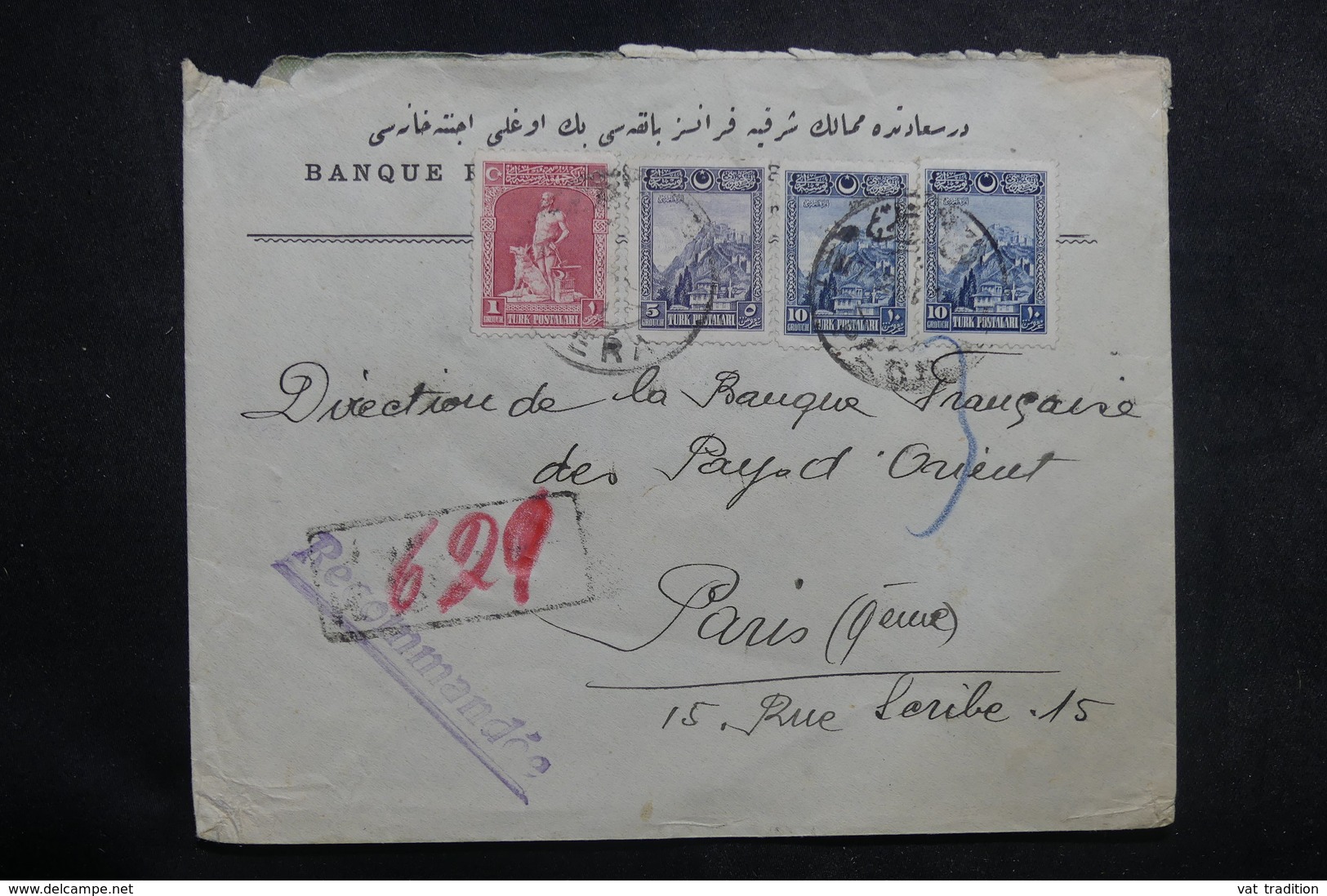 TURQUIE - Enveloppe En Recommandé Pour La France En 1926, Affranchissement Plaisant - L 41067 - Briefe U. Dokumente