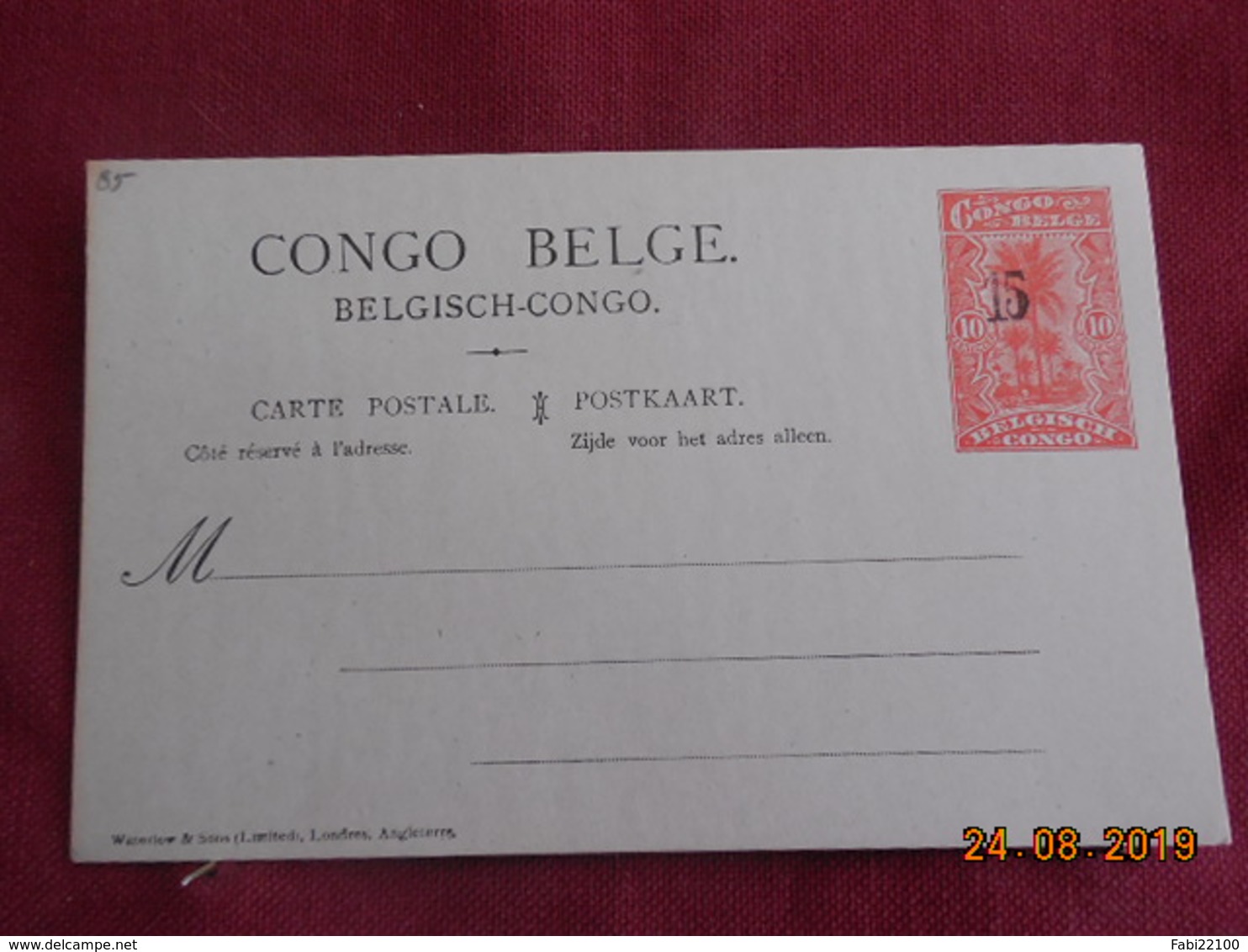 Entier Postal Du Congo Belge Surchargé - Brieven En Documenten