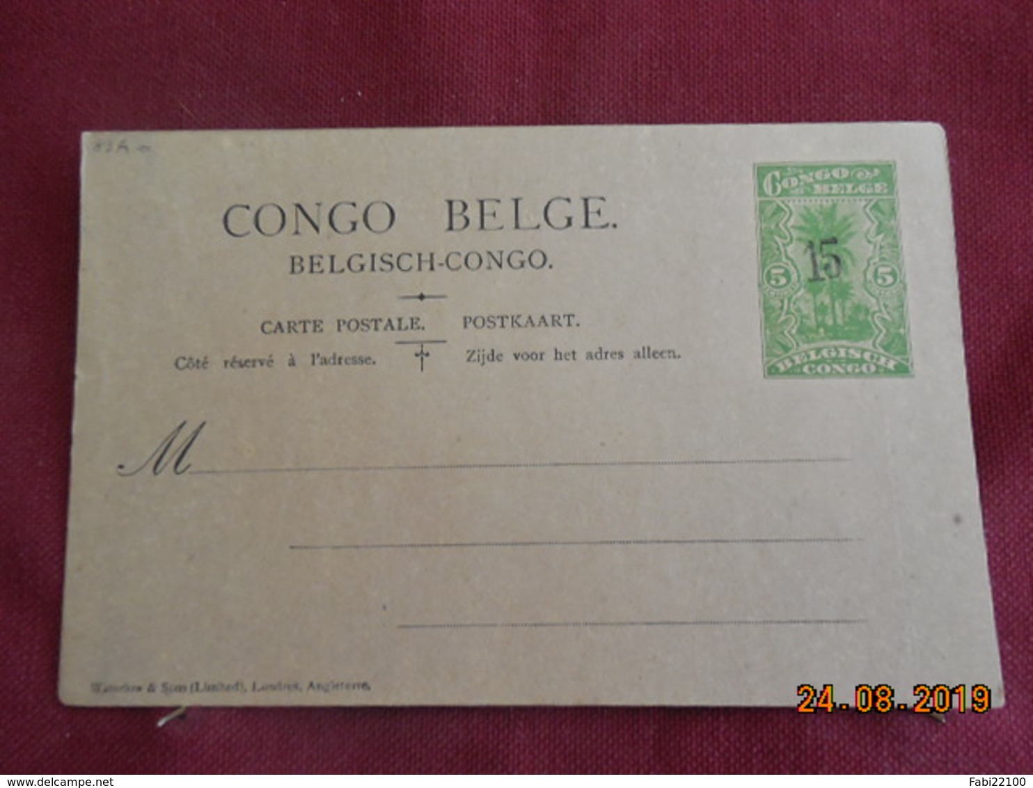 Entier Postal Du Congo Belge Surchargé - Lettres & Documents