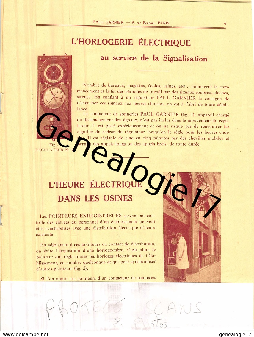 75 22 191 PARIS SEINE - CATALOGUE 10 PAGES Env - Horlogerie Electrique PAUL GARNIER Mesure Du Temps - Electricité & Gaz