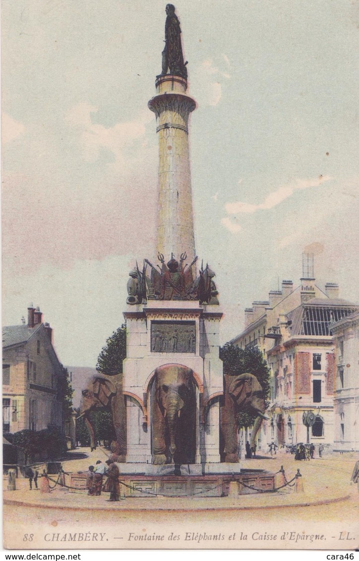 CPA - 88. Chambéry - Fontaine Des éléphants Et A Caisse D'épargne - Chambery