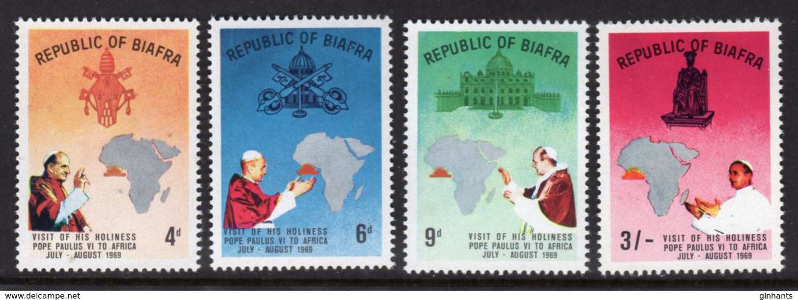 NIGERIA BIAFRA - 1969 POPE'S VISIT SET (4V) FINE MNH ** SG 39-42 - Nigeria (1961-...)