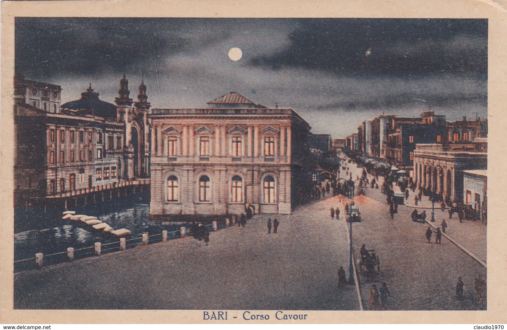 CARTOLINA CHIARO DI LUNA - BARI - CORSO CAVOUR - VIAGGIATA PER PAVIA - Bari