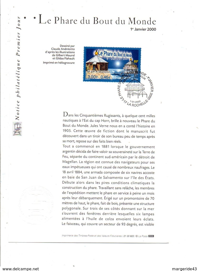 DOCUMENT NOTICE FDC 2000 LE PHARE DU BOUT DU MONDE - 2000-2009