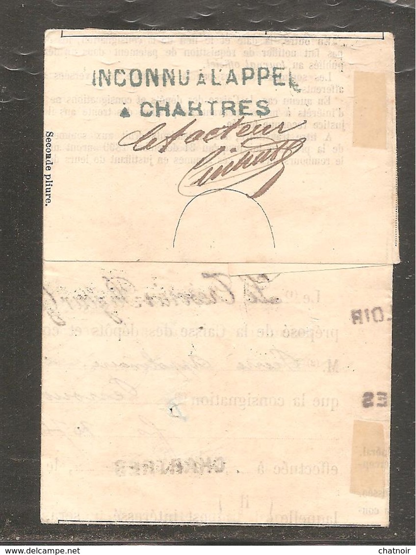 RECOM    De CHARTRES   EURE ET LOIR   35C Semeuse 1910 + Retour A L Envoyeur + Inconnu A L Appel  Signe Du Facteur - 1906-38 Säerin, Untergrund Glatt