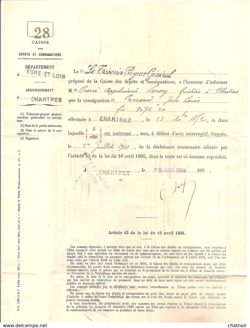 RECOM    De CHARTRES   EURE ET LOIR   35C Semeuse 1910 + Retour A L Envoyeur + Inconnu A L Appel  Signe Du Facteur - 1906-38 Semeuse Camée