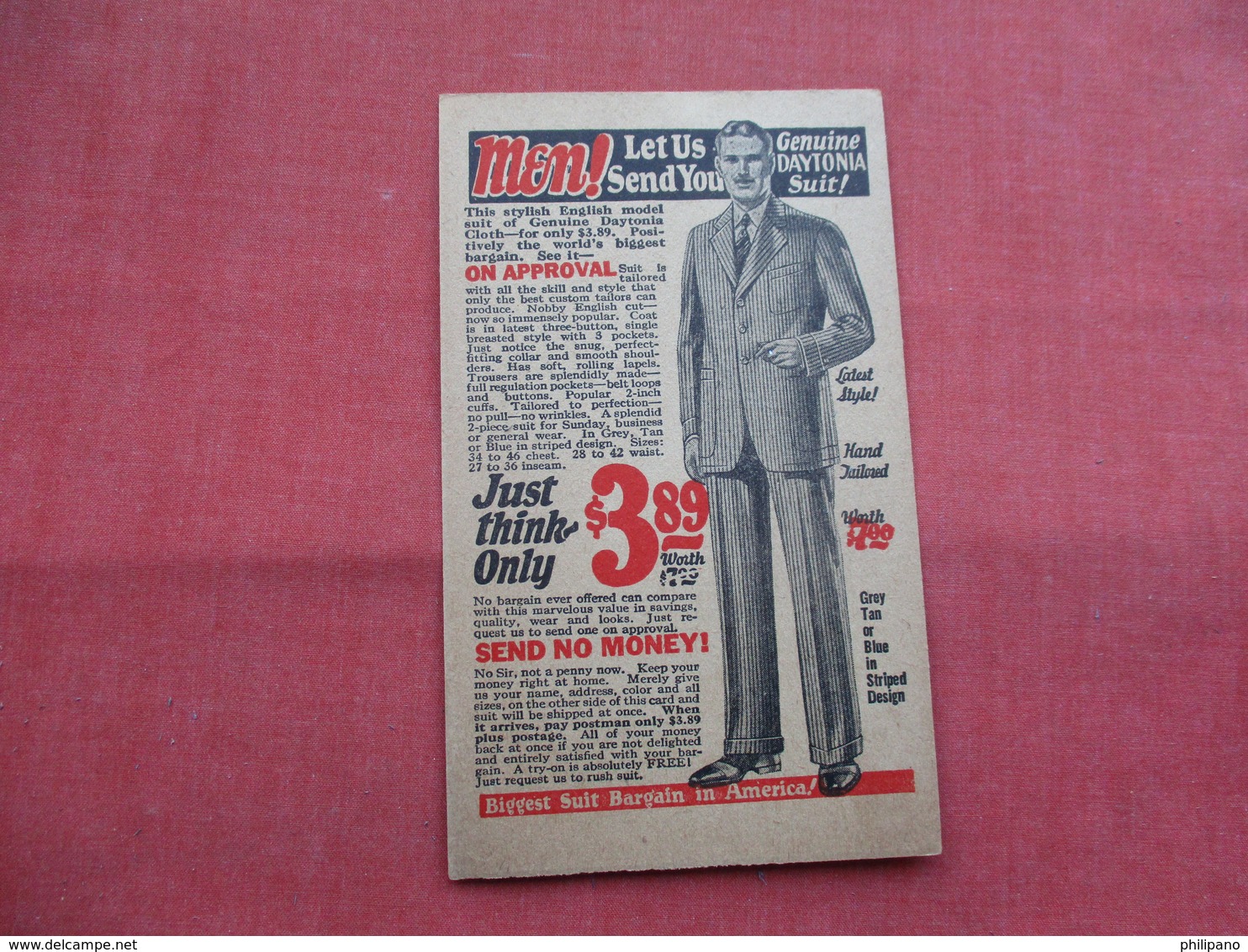 Genuine Daytona Suit   $ 3.89     Bernard Hewitt & Cp  Chicago Il -ref    3573 - Advertising