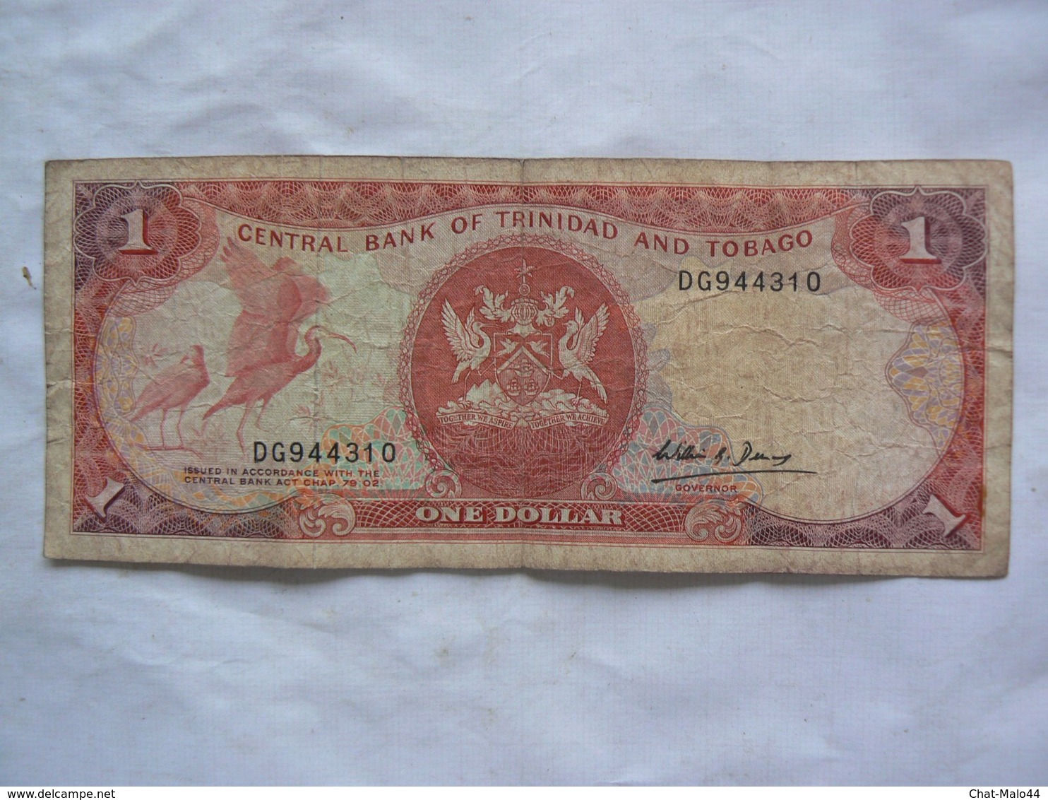 Trinidad Et Tobago : Central Bank Of Trinidad And Tobago. Billet De 1 Dollar. Avec Signature William R. D(?) Governor - Trinité & Tobago