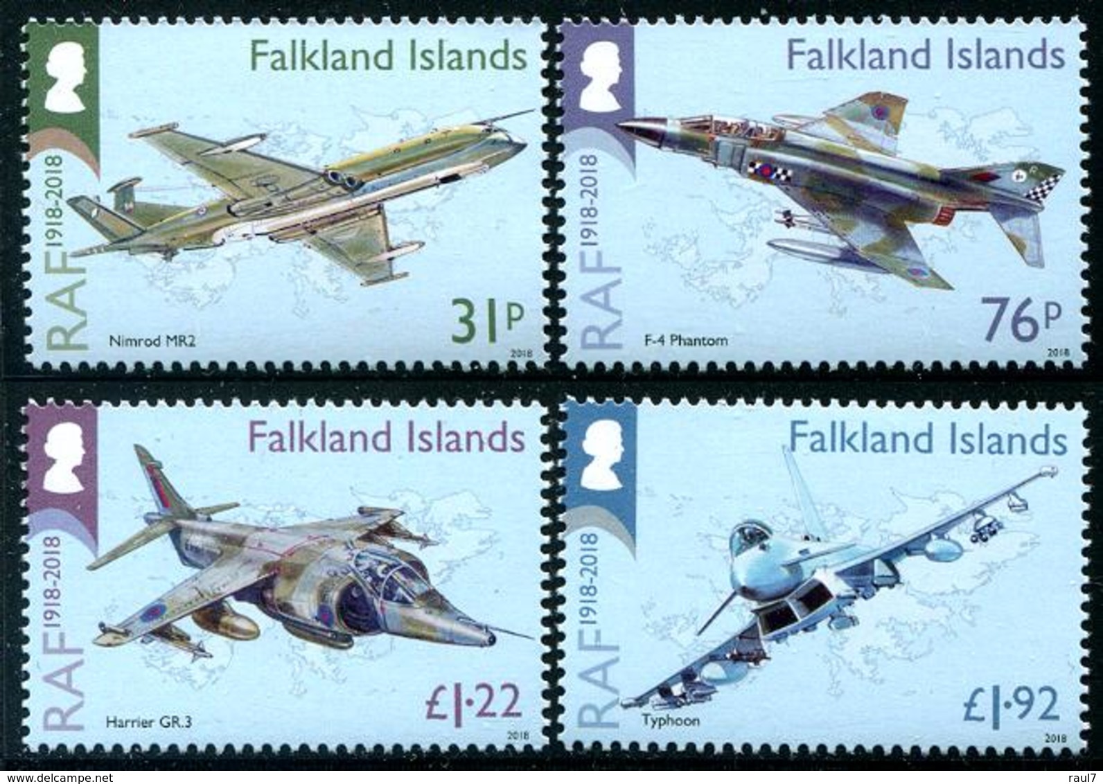 Falkland 2018 - Avions De Combat De La RAF, Centenaire De R.A.F. - 4 Val Neufs // Mnh - Falkland