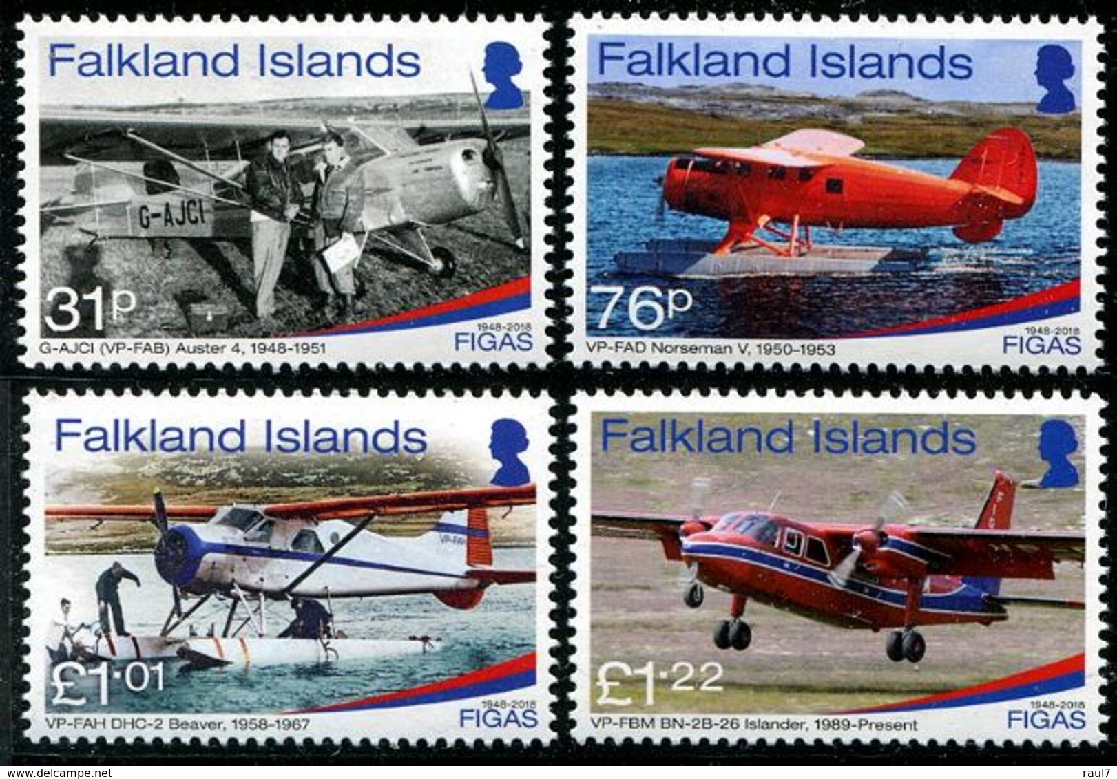 Falkland 2018 - FIGAS, Avions De Transport Aux Iles Falkland - 4 Val Neufs // Mnh - Falkland