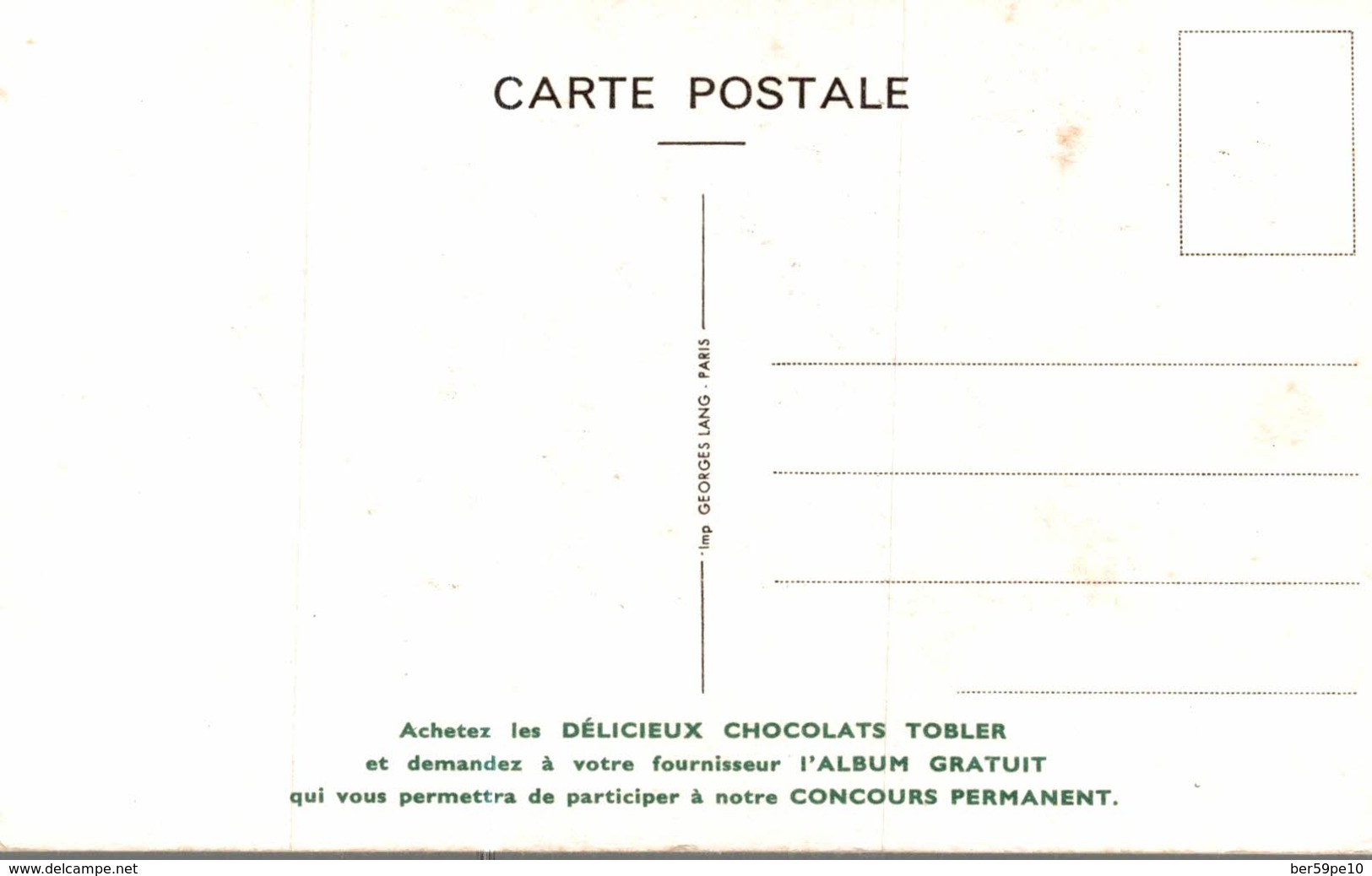 CARTE POSTALE PUBLICITAIRE CHOCOLATS TOBLER  WALT-DISNEY  PEG - Autres & Non Classés