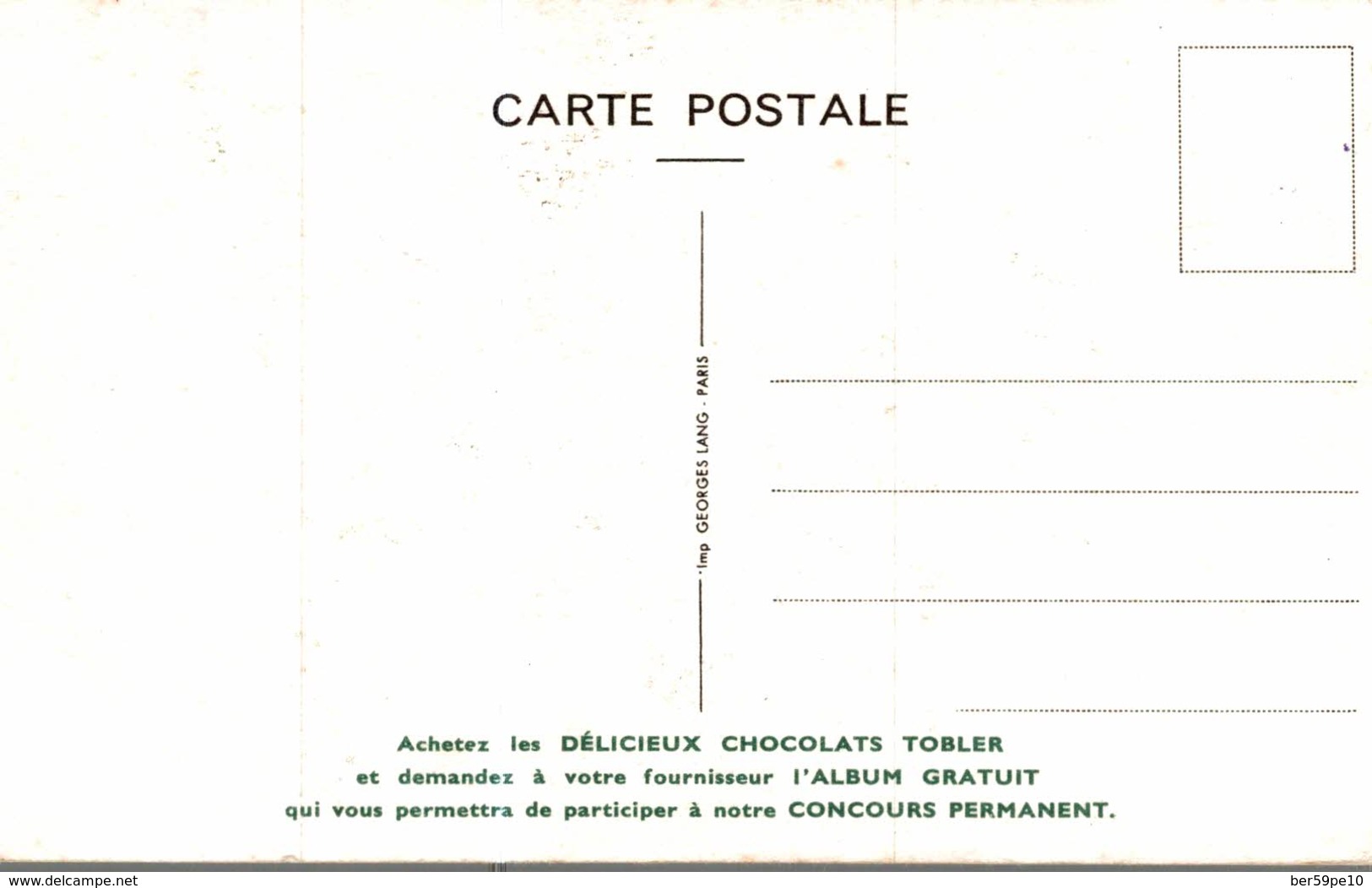 CARTE POSTALE PUBLICITAIRE CHOCOLATS TOBLER  WALT-DISNEY  JAQ - Autres & Non Classés