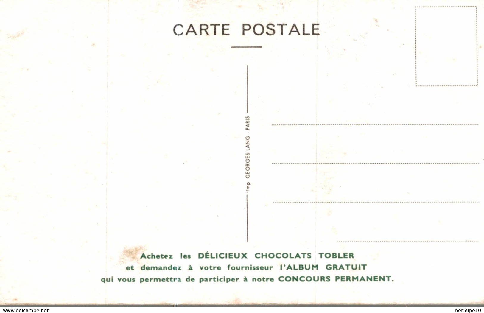 CARTE POSTALE PUBLICITAIRE CHOCOLATS TOBLER  WALT-DISNEY  BORIS - Autres & Non Classés