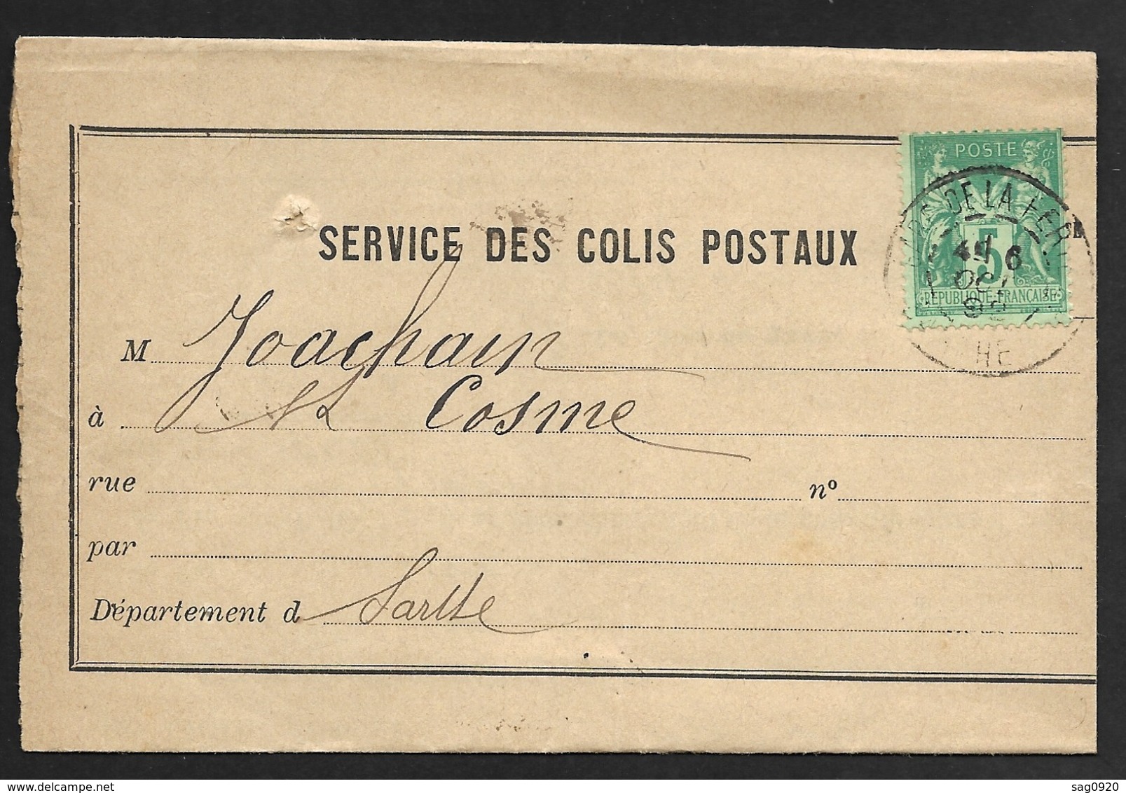 Service Des Colis Postaux-Cachet Gare De La Ferté Bernard Sarthe - 1877-1920: Période Semi Moderne