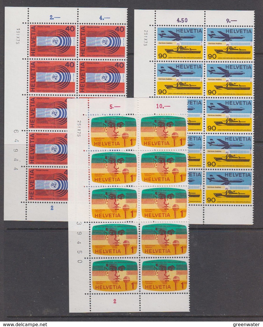 Switzerland 1976 Dienst / Service Union Internationale Des Telecommunications 3v Bl Of 10 (printing Date) ** Mnh (44367) - Dienstzegels