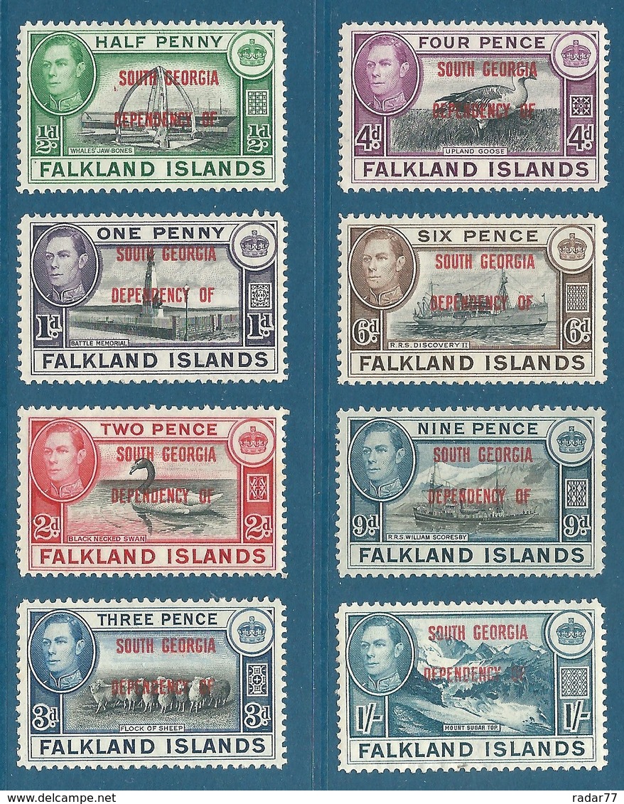 Géorgie Du Sud N°1 à 8 Timbres Des Falklands De 1937-41 Surchargés SOUTH GEORGIA DEPENDENCY OF - Neufs** - Falkland