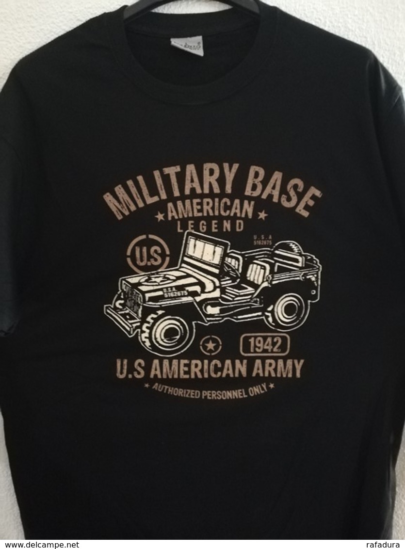 T SHIRT Noir US MILITARY BASE AMERICAN LEGEND 1942 JEEP Tailles S à XXL Tee Militaria - Veicoli