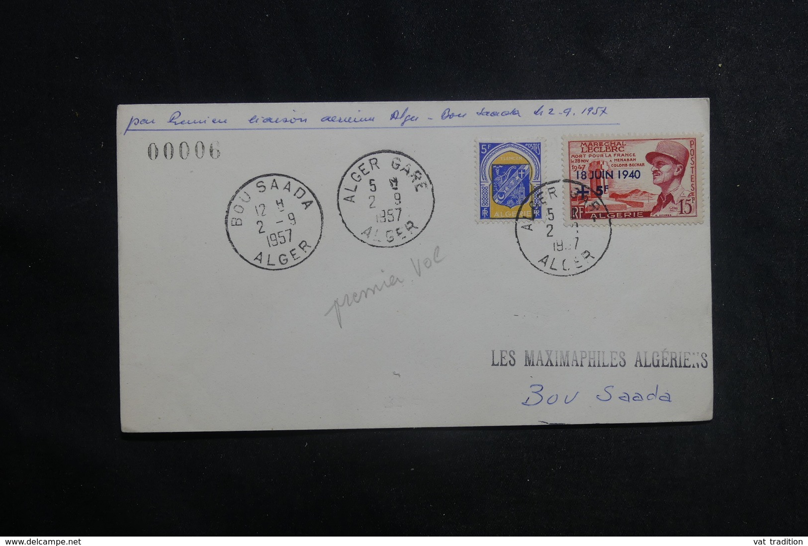 ALGÉRIE - Enveloppe 1er Vol Alger / Bou Saada En 1957, Affranchissement Plaisant - L 41132 - Covers & Documents