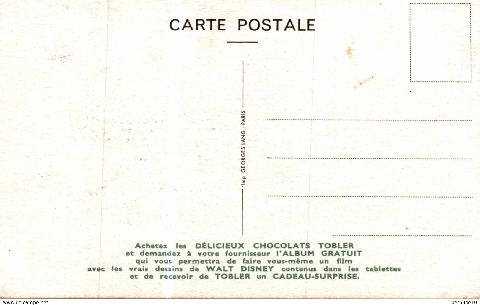 CARTE POSTALE PUBLICITAIRE CHOCOLATS TOBLER  WALT-DISNEY  ATCHOUM - Andere & Zonder Classificatie