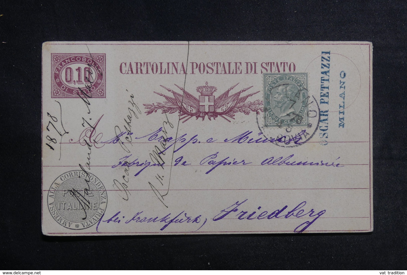 ITALIE - Entier Postal + Complément De Milano Pour L 'Allemagne En 1878 - L 41149 - Stamped Stationery