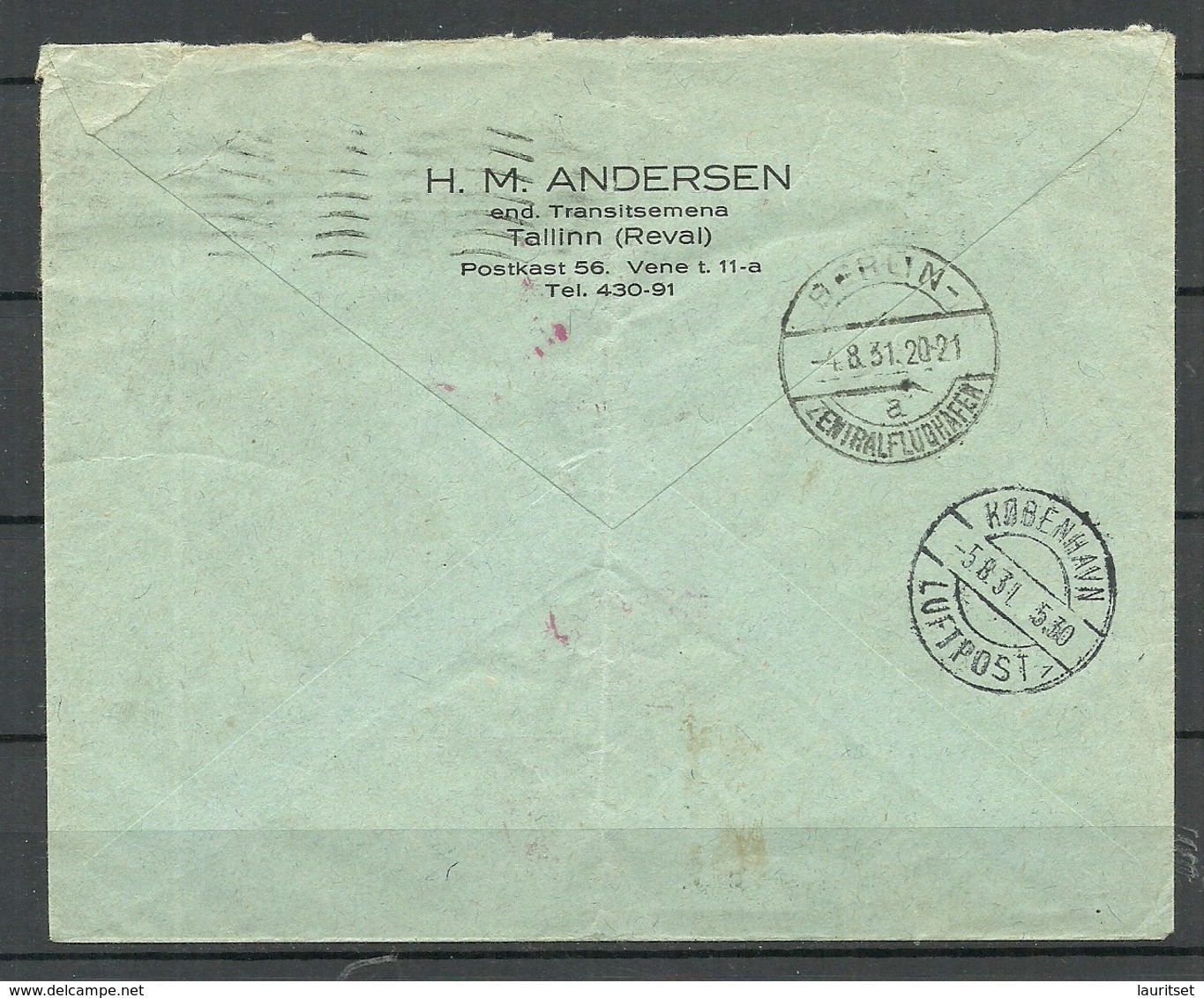 Estland Estonia 1931 Flugpost Air Mail Cover To Denmark Commercial Cover - Estland