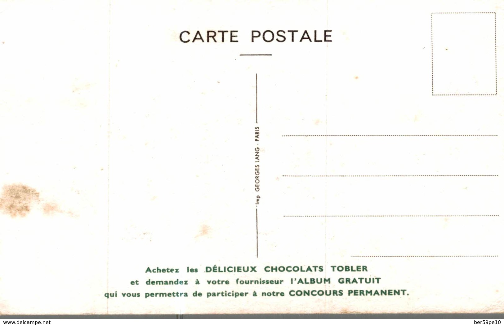 CARTE POSTALE PUBLICITAIRE CHOCOLATS TOBLER  WALT-DISNEY  TOBY - Autres & Non Classés